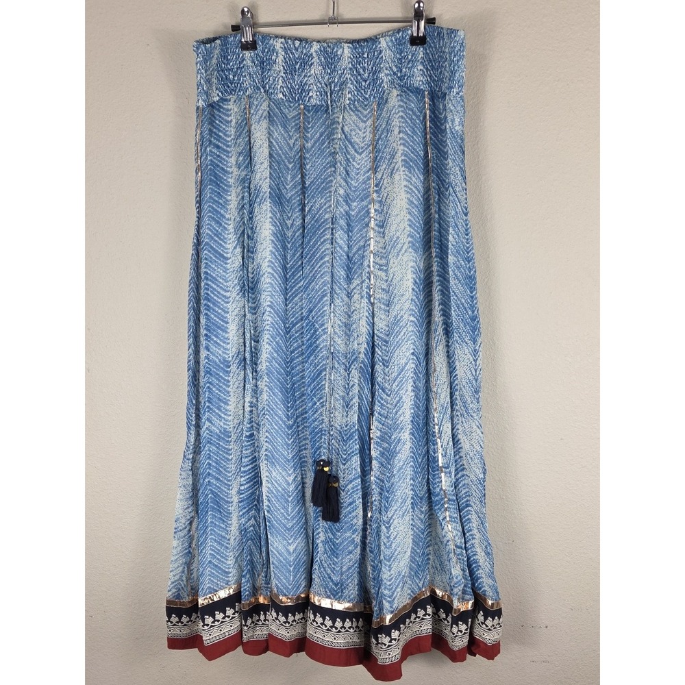 Soft Surroundings Rhonda Maxi Skirt NWT Blue Chevron Boho Peasant Size S 6/8